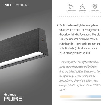 Lustra LED PURE E-MOTION gri Zuma Line 2570-15, 120x8.2 cm, 45W