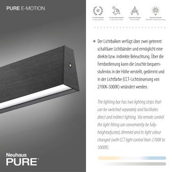 Lustra LED PURE E-MOTION gri Zuma Line 2570-15, 120x8.2 cm, 45W