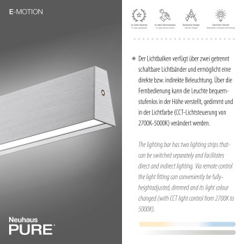Lustra LED PURE E-MOTION aluminiu Zuma Line 2570-95, 120x8.2 cm, 45W