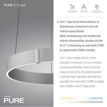 Lustra LED PURE E-CLIPSE aluminiu Zuma Line 2560-95, D50 cm, 51W