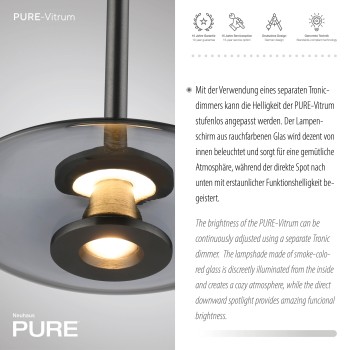 Pendul LED PURE VITRUM gri Zuma Line 2053-15, D22 cm, 10.1W
