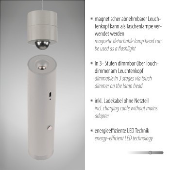 Pendul LED ATTACH gri Zuma Line 18281-40, 200x4 cm, 3W