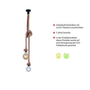 Pendul ROPE maro Zuma Line 15482-18, D10 cm, 2xE27