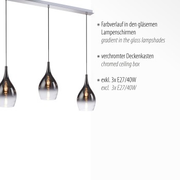 Pendul PILUA crom Zuma Line 2063-17, 110x20 cm, 3xE27