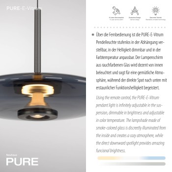Pendul LED PURE E-VITRUM gri Zuma Line 2084-15, D45 cm, 18W