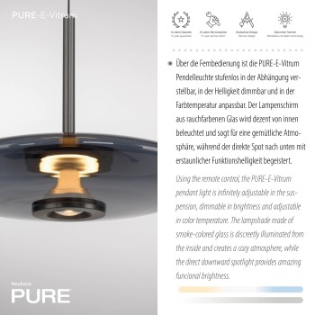 Pendul LED PURE E-VITRUM gri Zuma Line 2084-15, D45 cm, 18W
