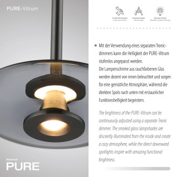 Pendul LED PURE VITRUM gri Zuma Line 2083-15, 100x22 cm, 10.1W