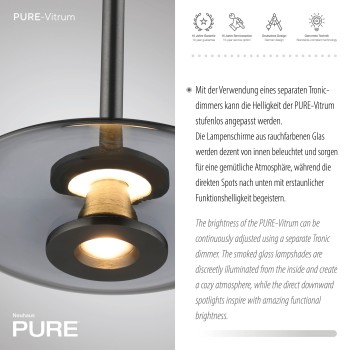 Pendul LED PURE VITRUM gri Zuma Line 2083-15, 100x22 cm, 10.1W