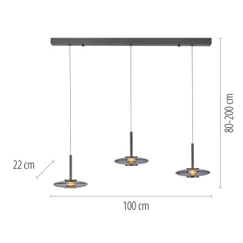 Pendul LED PURE VITRUM gri Zuma Line 2083-15, 100x22 cm, 10.1W