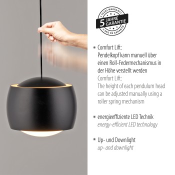 Pendul LED BALLINI negru Zuma Line 15260-18, 220x10 cm, 7W