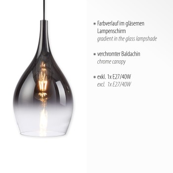 Pendul PILUA crom Zuma Line 2061-17, D20 cm, 1xE27