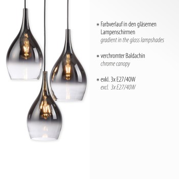 Pendul PILUA crom Zuma Line 2062-17, D46 cm, 3xE27