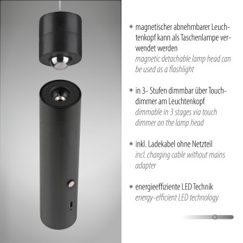 Pendul LED ATTACH negru Zuma Line 18281-18, 200x4 cm, 3W