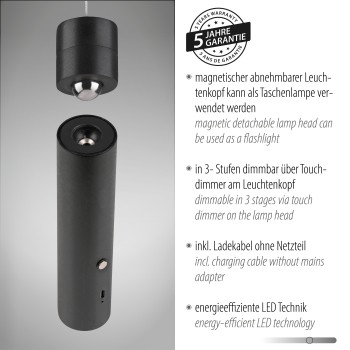 Pendul LED ATTACH negru Zuma Line 18281-18, 200x4 cm, 3W