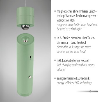 Pendul LED ATTACH verde deschis Zuma Line 18281-43, 200x4 cm, 3W