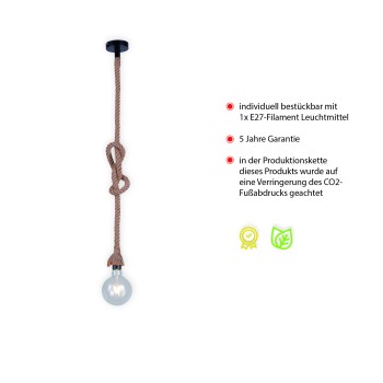 Pendul ROPE maro Zuma Line 15481-18, D10 cm, 1xE27