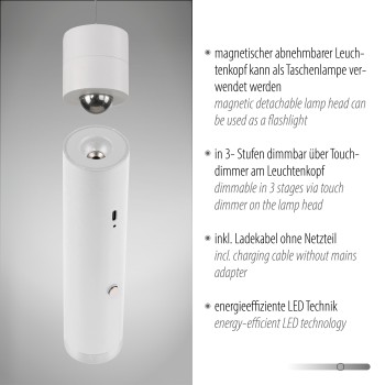 Pendul LED ATTACH alb Zuma Line 18281-16, 200x4 cm, 3W