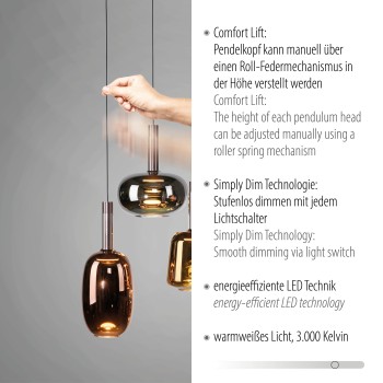 Pendul LED IRIDES multicolor Zuma Line 2681-70, 90x42 cm, 9W