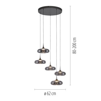 Pendul LED POSH gri Zuma Line 15694-15, D62 cm, 6.3W