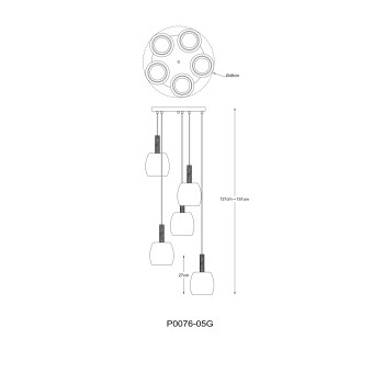 Pendul CALVO negru mat Zuma Line P0076-05G-P7AA, D48 cm, 5xG9