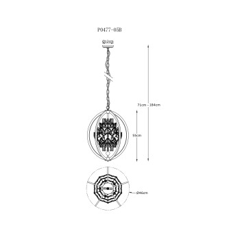 Pendul PENA auriu Zuma Line P0477-05B-F7AC, D46 cm, 5xG9