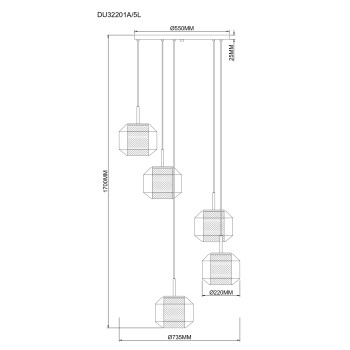 Pendul SOLIX negru mat Zuma Line DU32201A/5L, D73.5 cm, 5xE27