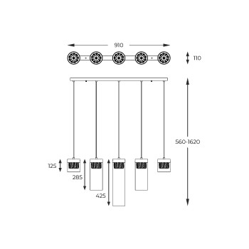 Pendul GEM auriu Zuma Line P0389-05E-F7AC, 91x11 cm, 5xG9