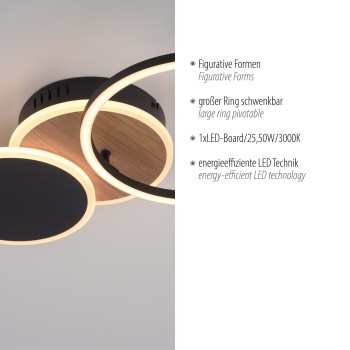 Plafoniera LED SEVENT decor lemn Zuma Line 14116-78, 50x33.4 cm, 25.5W