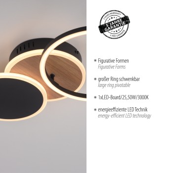 Plafoniera LED SEVENT decor lemn Zuma Line 14116-78, 50x33.4 cm, 25.5W