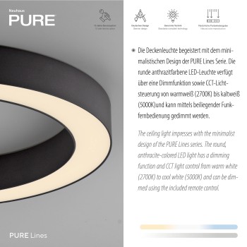 Plafoniera LED PURE LINES ROUND grafit Zuma Line 6310-13, D35 cm, 21W
