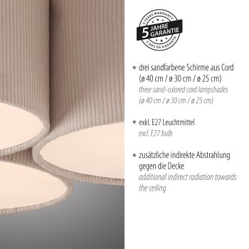 Plafoniera GREEN DURO bej Zuma Line 14890-39, 23x55 cm, 3xE27