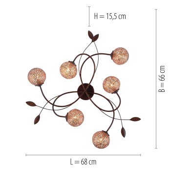 Plafoniera GRETA ruginiu Zuma Line 6398-48, 68x66 cm, 6xG9