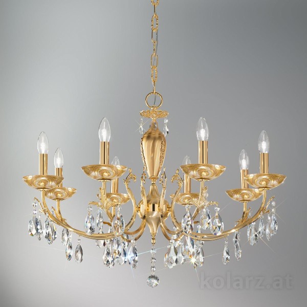 Candelabru Victoria 2 Aqua Champagne Kolarz, placat cu aur 24K, 8 brate cu cristale - 1