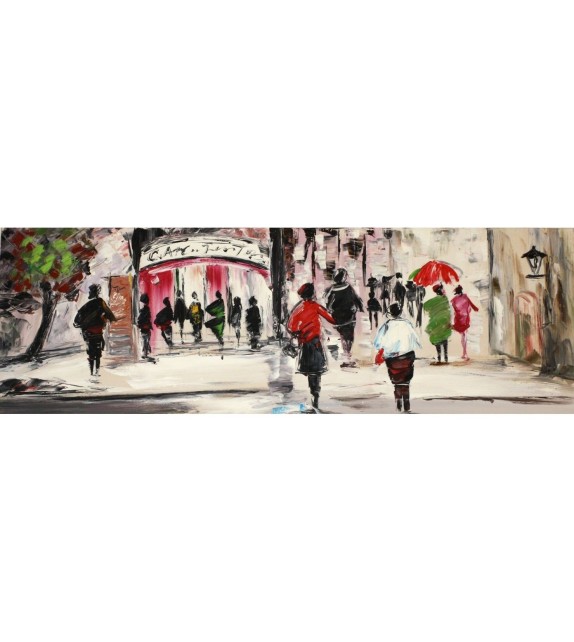 Tablou pictat manual Street Life A, 50x150cm - 1