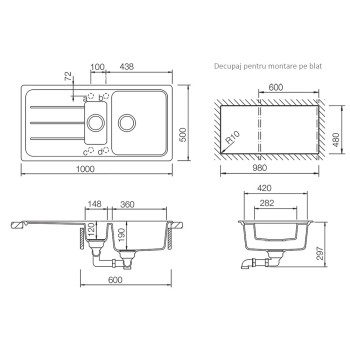 Chiuveta Bucatarie SCHOCK FORMHAUS D-150L Croma Cristalite, gri - 1