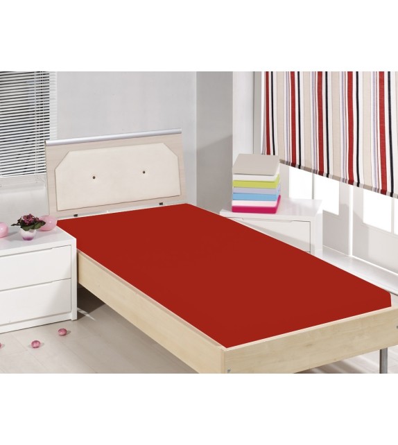 Cearceaf de pat cu elastic Mendola bedding, bumbac 100%, 90x200cm, rosu - 1