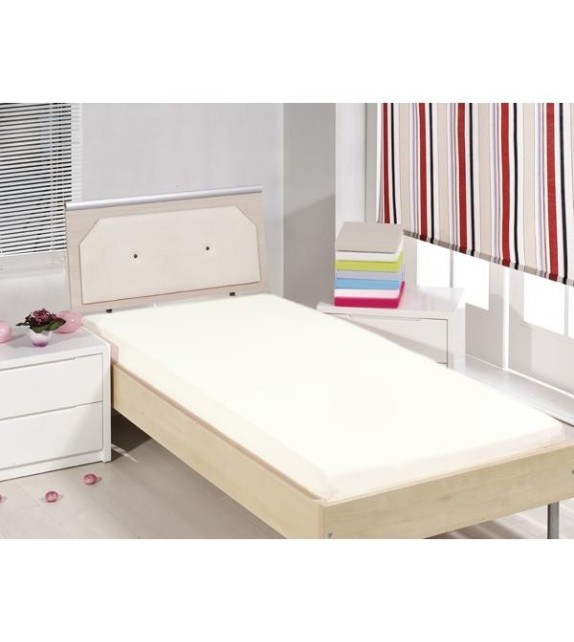 Cearceaf de pat cu elastic Mendola bedding, bumbac 100%, 90x200cm, crem - 1