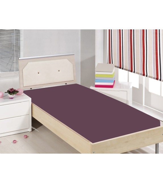 Cearceaf de pat cu elastic Mendola bedding, bumbac 100%, 90x200cm, mov - 1