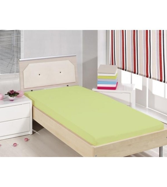 Cearceaf de pat cu elastic Mendola bedding, bumbac 100%, 90x200cm, verde - 1
