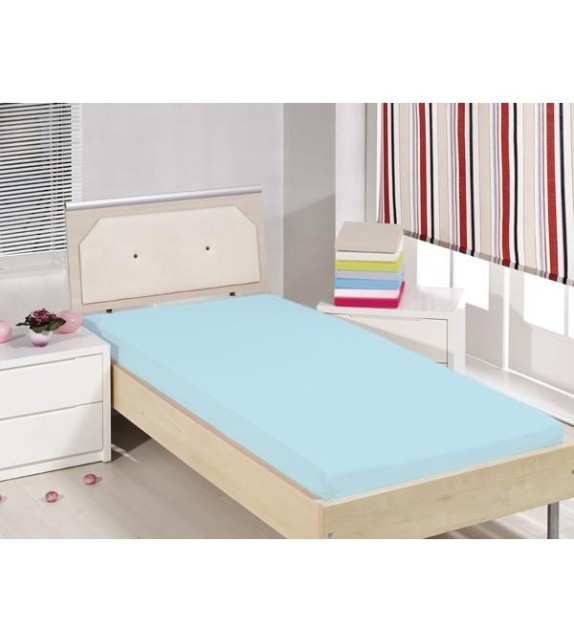Cearceaf de pat cu elastic Mendola bedding, bumbac 100%, 90x200cm, albastru - 1