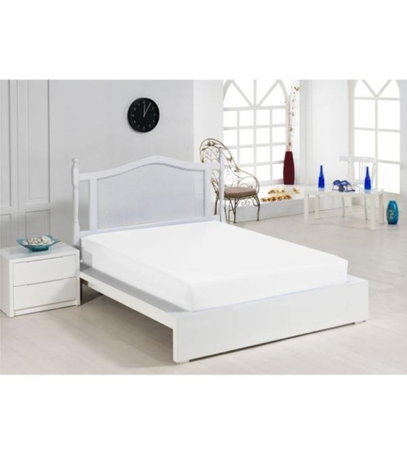 Cearceaf de pat alb Mendola, 140x200cm, bumbac 100%, cu elastic - 1