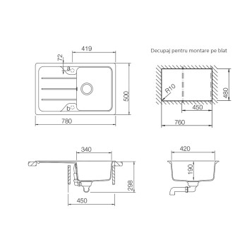 Set Chiuveta Formhaus D-100S 780 x 500 mm si Baterie Plutos Nero Schock Cristalite - 1