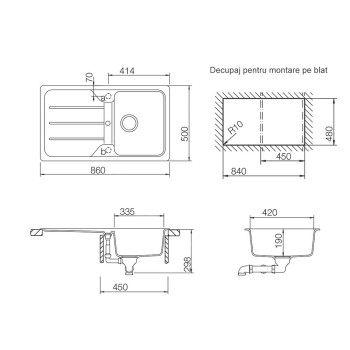 Set Chiuveta Formhaus D-100 860 x 500 mm si Baterie Plutos Alpina Schock Cristalite - 1