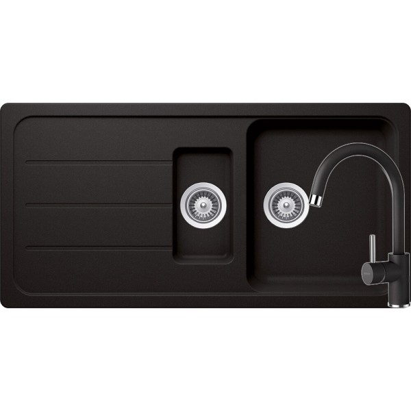 Set Chiuveta Formhaus D-150L 1000 x 500 mm si Baterie Plutos Nero Schock Cristalite - 1