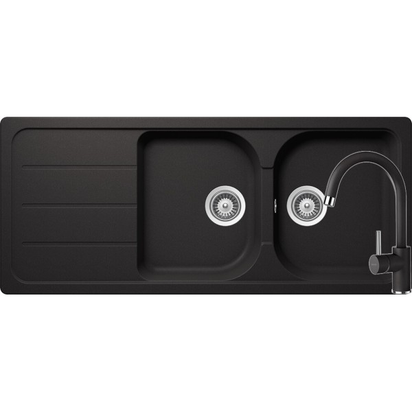 Set Chiuveta Formhaus D-200 1160 x 500 mm si Baterie Plutos Nero Schock Cristalite - 1