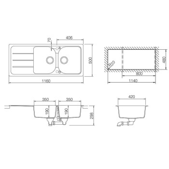 Set Chiuveta Formhaus D-200 1160 x 500 mm si Baterie Plutos Croma Schock Cristalite - 1