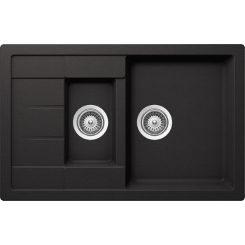 Set Chiuveta Manhattan D-150S 780 x 500 mm si Baterie Plutos Nero Schock Cristalite - 1