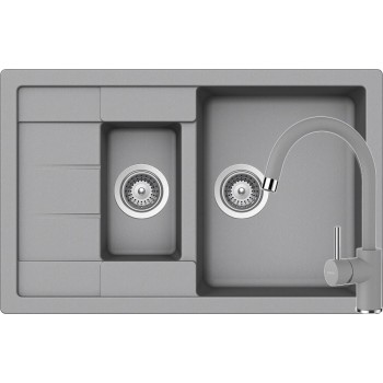 Set Chiuveta Manhattan D-150S 780 x 500 mm si Baterie Plutos Croma Schock Cristalite - 1