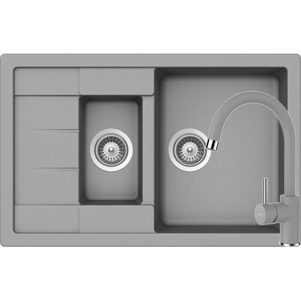 Set Chiuveta Manhattan D-150S 780 x 500 mm si Baterie Plutos Croma Schock Cristalite - 1