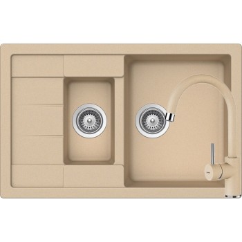 Set Chiuveta Manhattan D-150S 780 x 500 mm si Baterie Plutos Moonstone Schock Cristalite - 1
